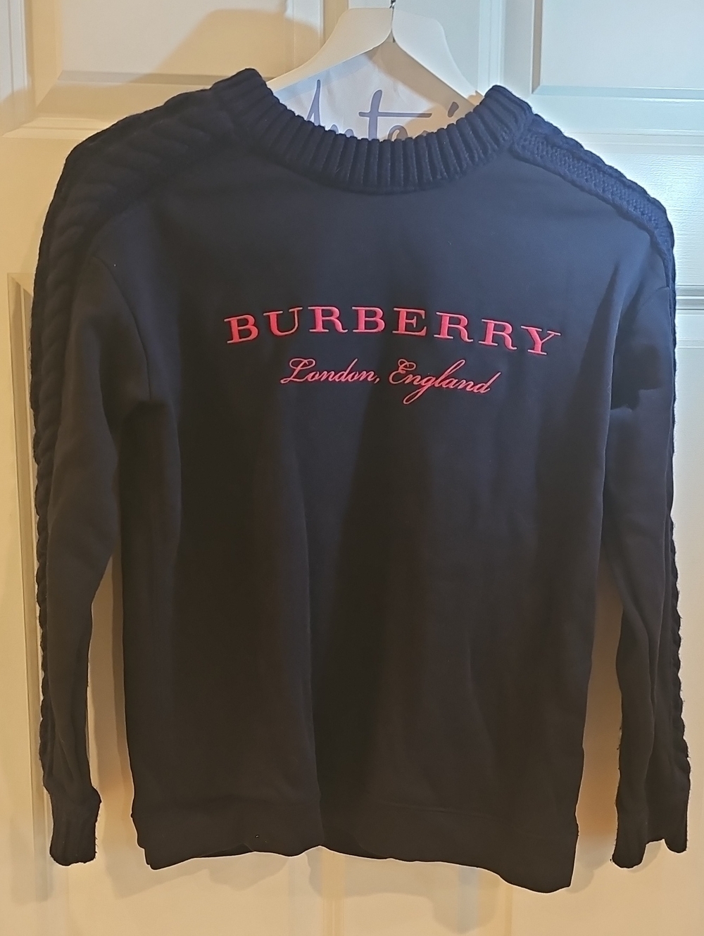 Burberry Children's Navy Crewneck Sweatshirt with Red Logo 12Y 152cm